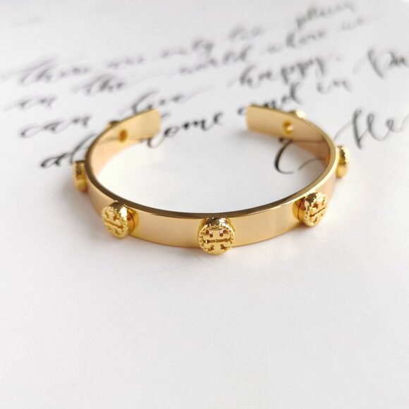 Tory Burch Milgrain Gold Logo Cuff Bracelet - Picture 1 of 3